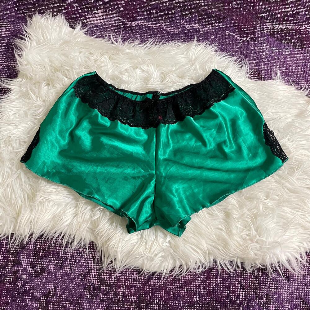 Y2K vintage 2000s green satin silky bloomers pajama shorts coquette whimsigoth